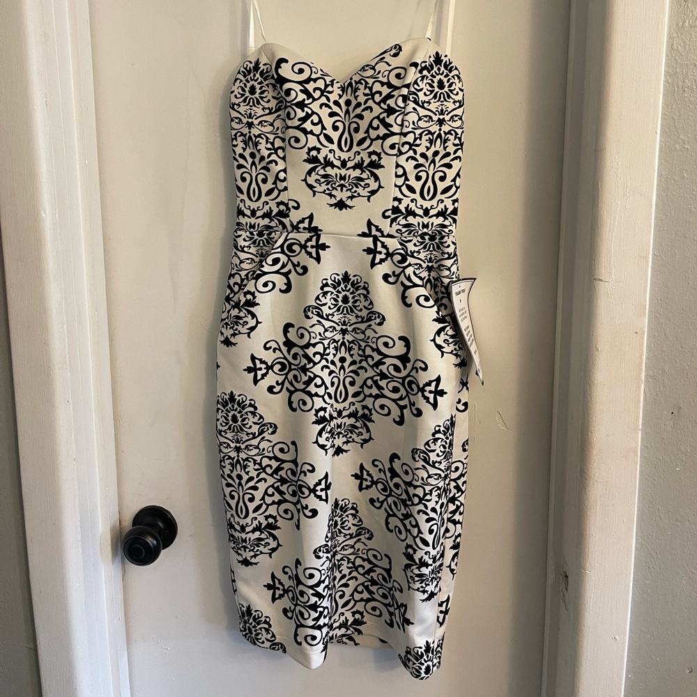 Black and white formal dress, strapless, NWT